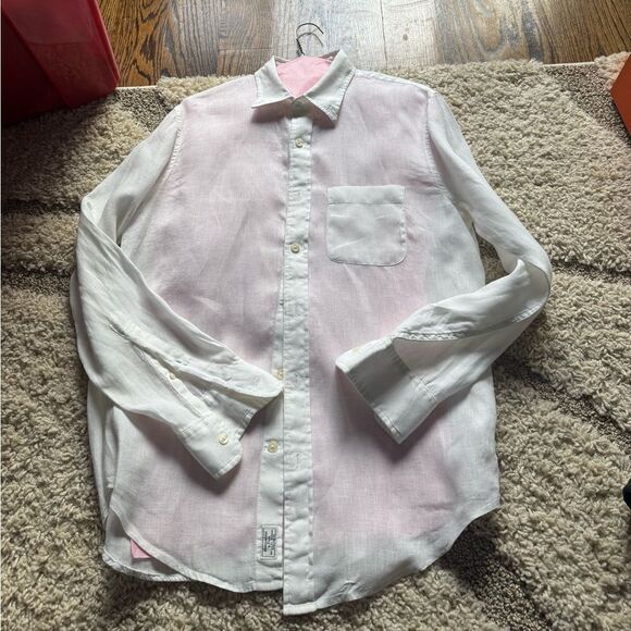 men’s linen abercrombie & fitch long sleeve button up shirt white - Picture 1 of 2